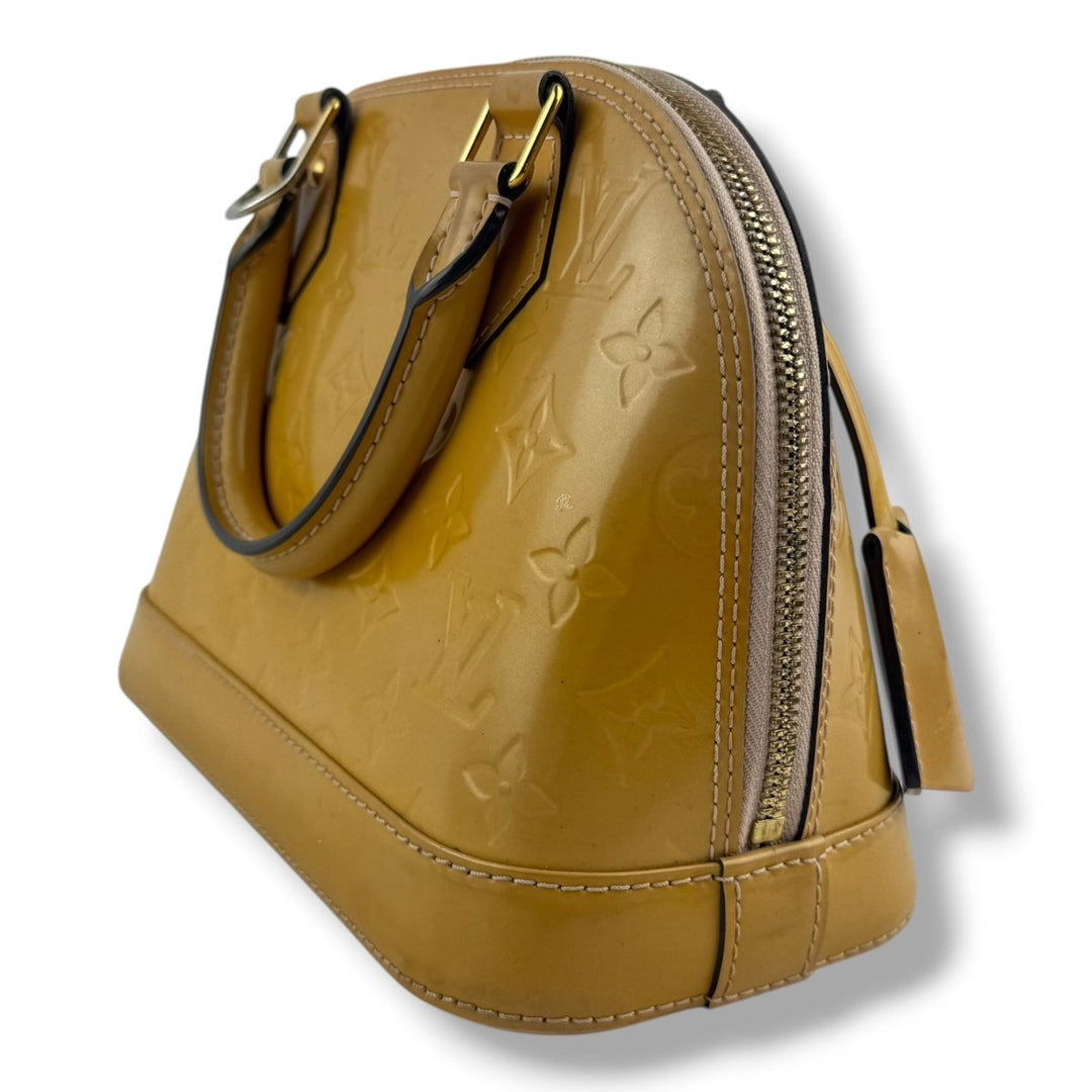 Louis Vuitton Alma BB Beige Vernis Patent Leather Monogram Handbag - Lux Central