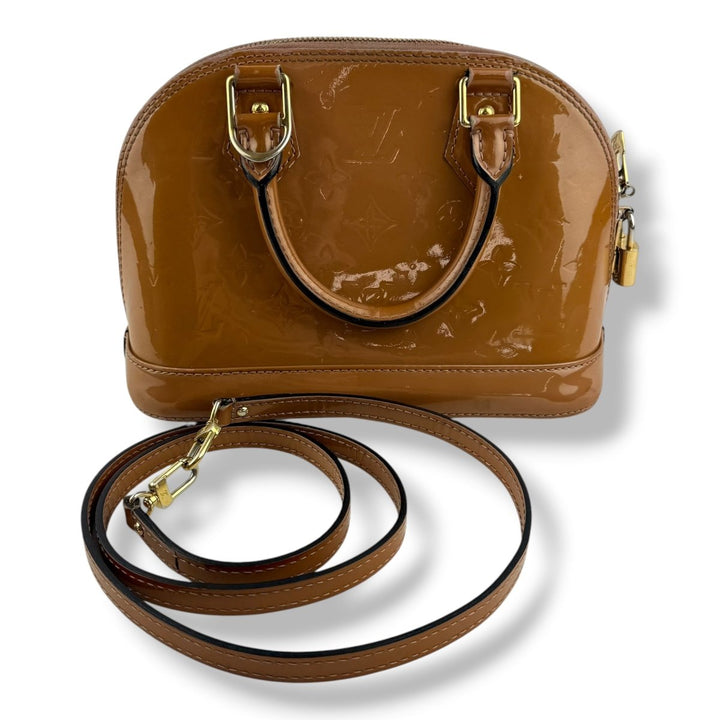 Louis Vuitton Alma BB Beige Vernis Patent Leather Monogram Handbag - Lux Central