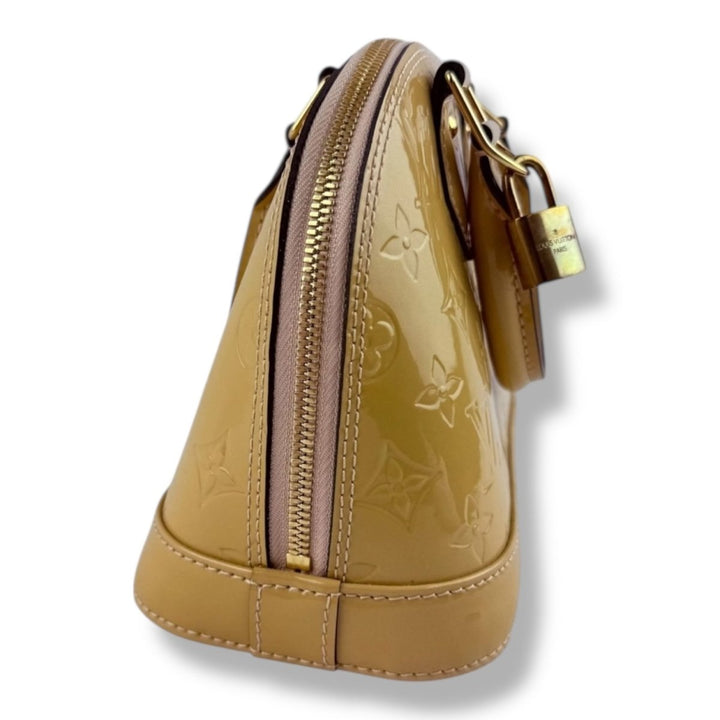 Louis Vuitton Alma BB Beige Vernis Patent Leather Monogram Handbag - Lux Central