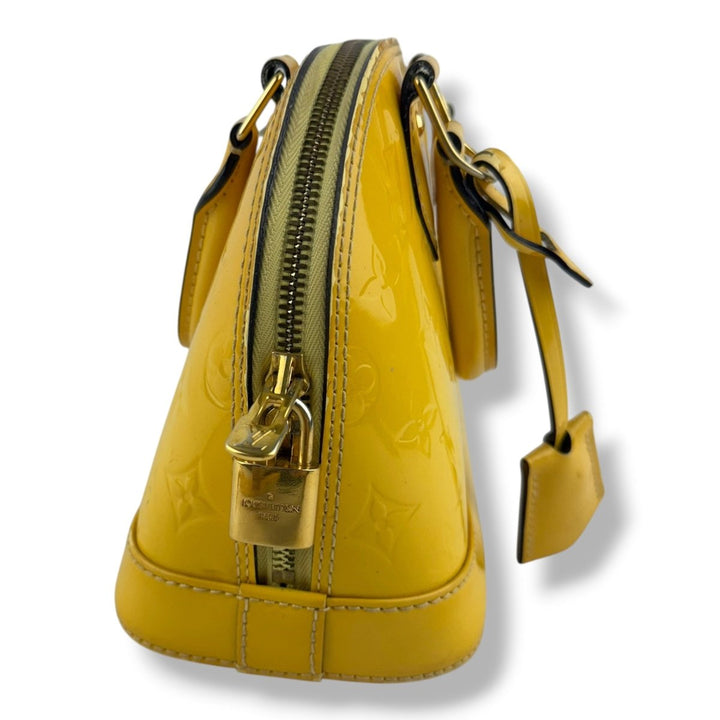 Louis Vuitton Alma BB Beige Vernis Patent Leather Monogram Handbag - Lux Central