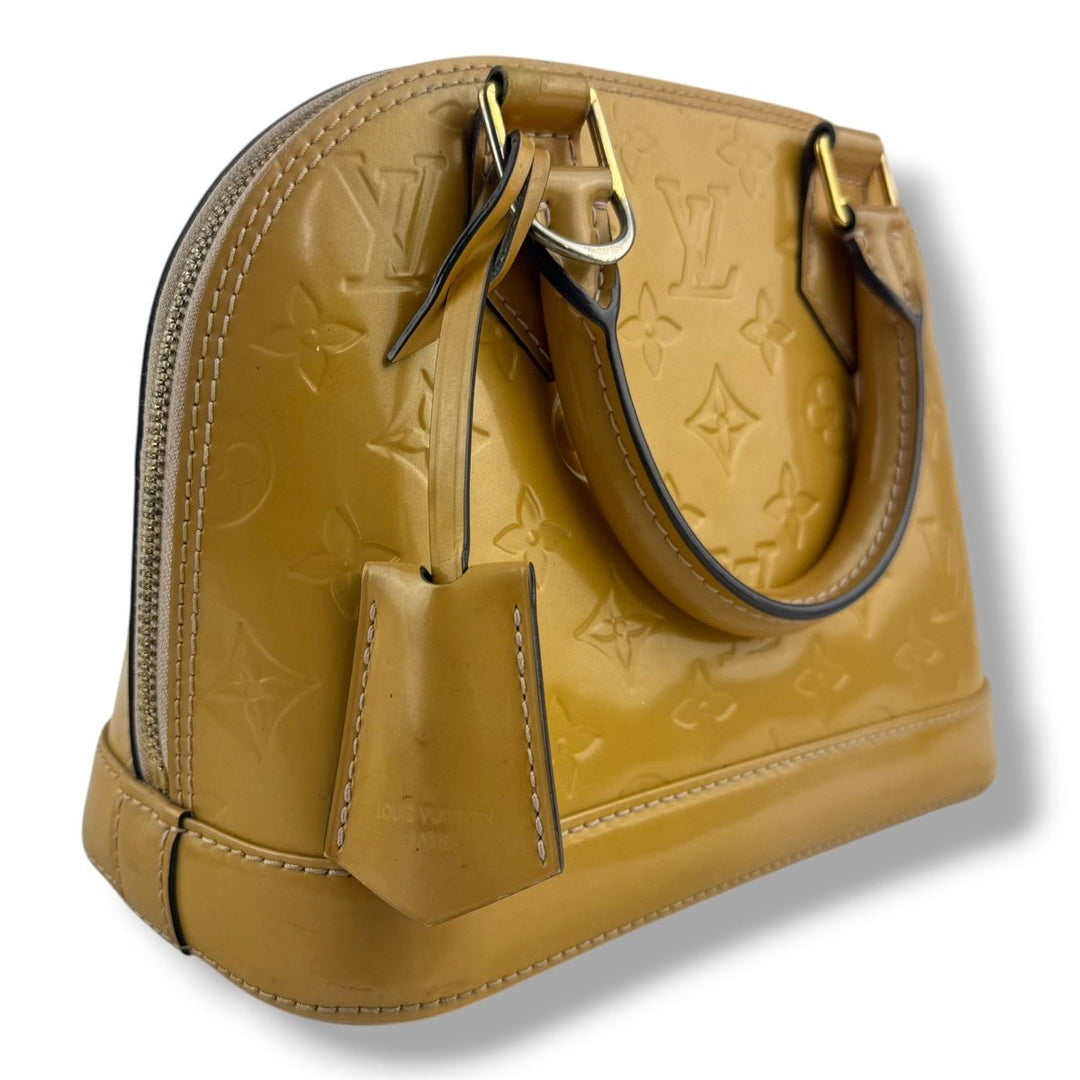Louis Vuitton Alma BB Beige Vernis Patent Leather Monogram Handbag - Lux Central