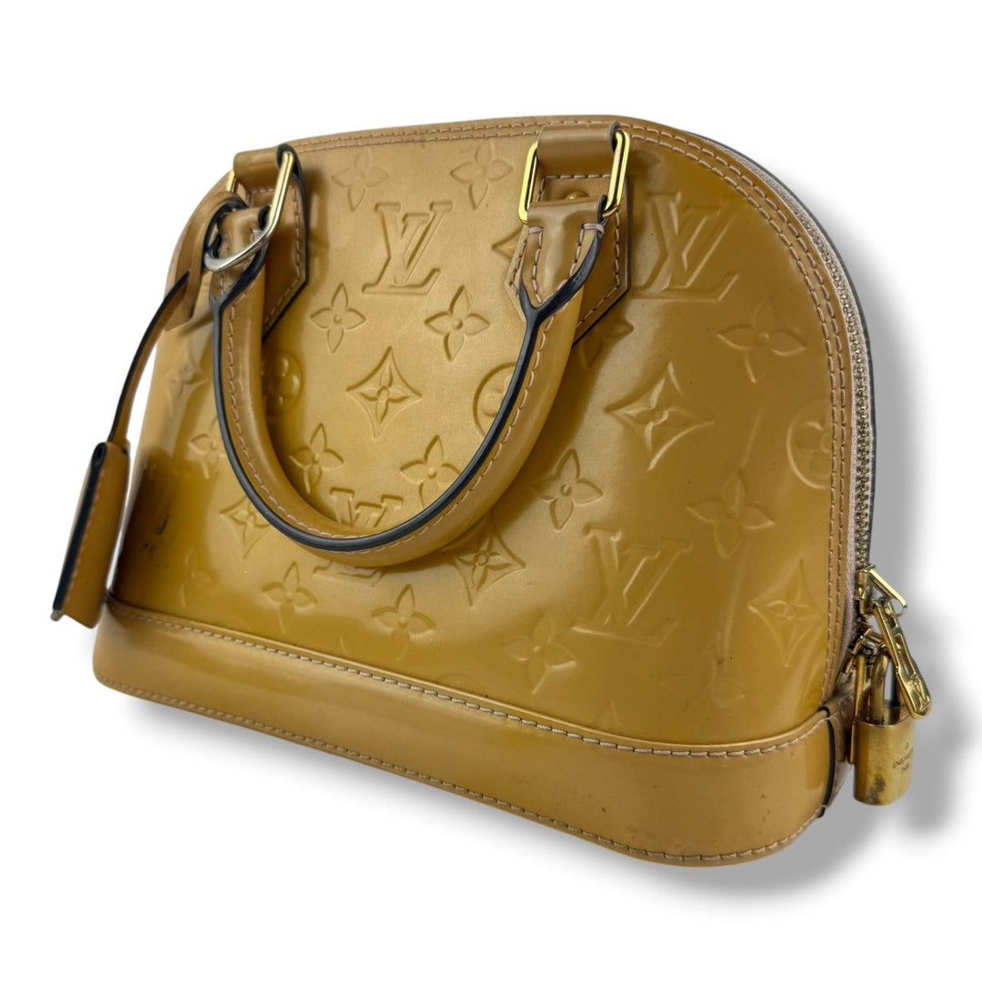 Louis Vuitton Alma BB Beige Vernis Patent Leather Monogram Handbag - Lux Central
