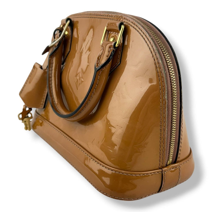 Louis Vuitton Alma BB Beige Vernis Patent Leather Monogram Handbag - Lux Central