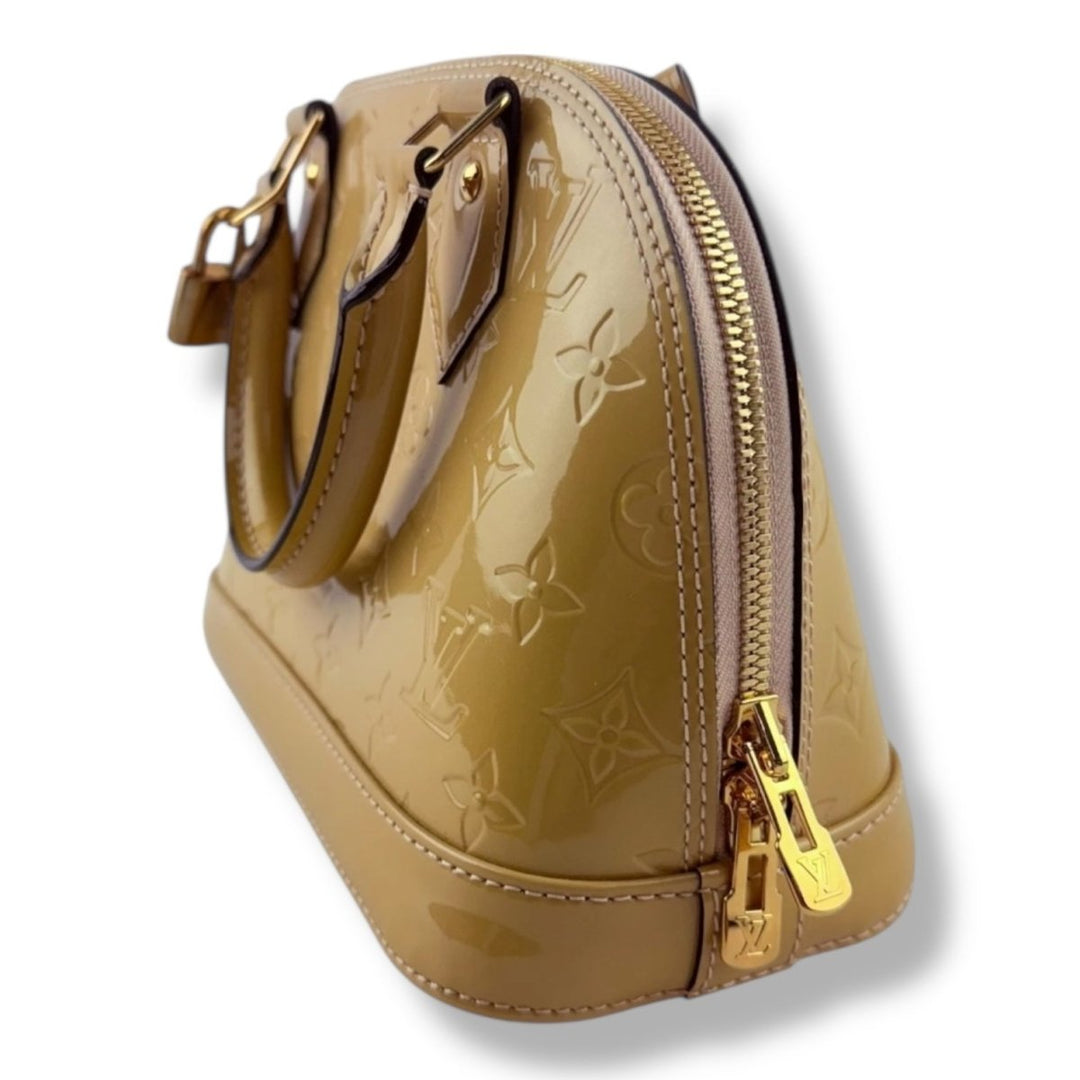 Louis Vuitton Alma BB Beige Vernis Patent Leather Monogram Handbag - Lux Central