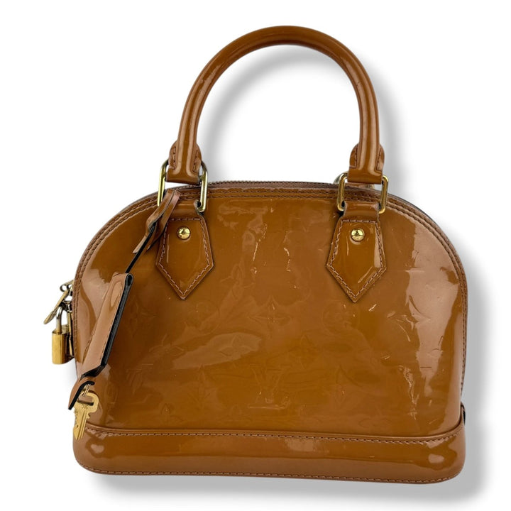 Louis Vuitton Alma BB Beige Vernis Patent Leather Monogram Handbag - Lux Central