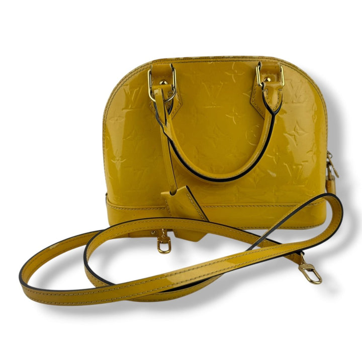 Louis Vuitton Alma BB Beige Vernis Patent Leather Monogram Handbag - Lux Central