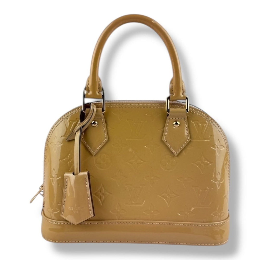 Louis Vuitton Alma BB Beige Vernis Patent Leather Monogram Handbag - Lux Central