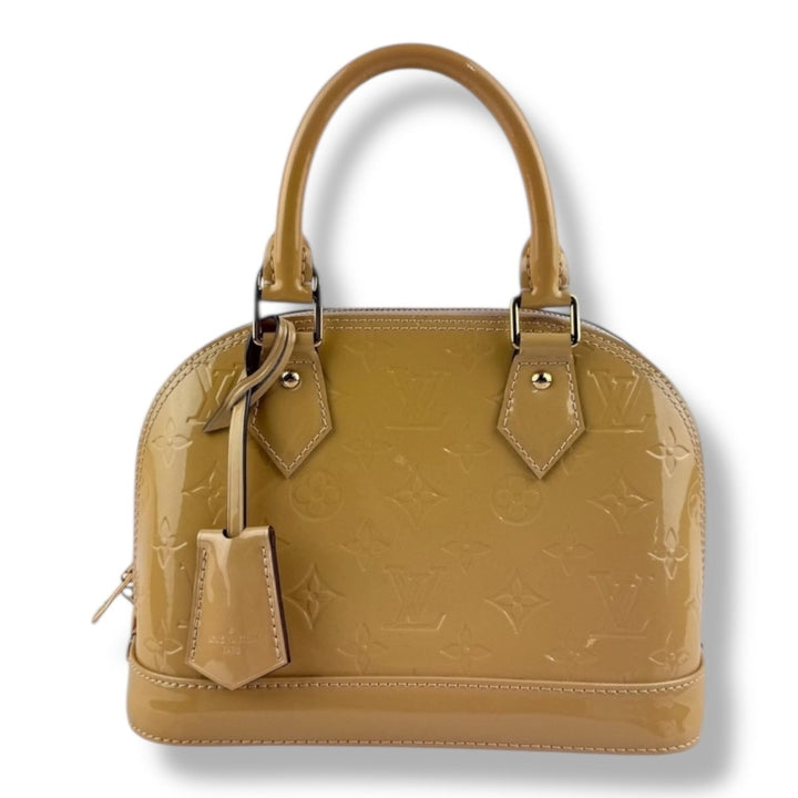 Louis Vuitton Alma BB Beige Vernis Patent Leather Monogram Handbag - Lux Central