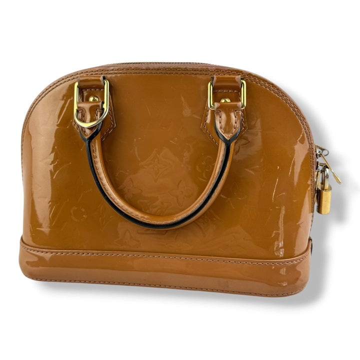 Louis Vuitton Alma BB Beige Vernis Patent Leather Monogram Handbag - Lux Central