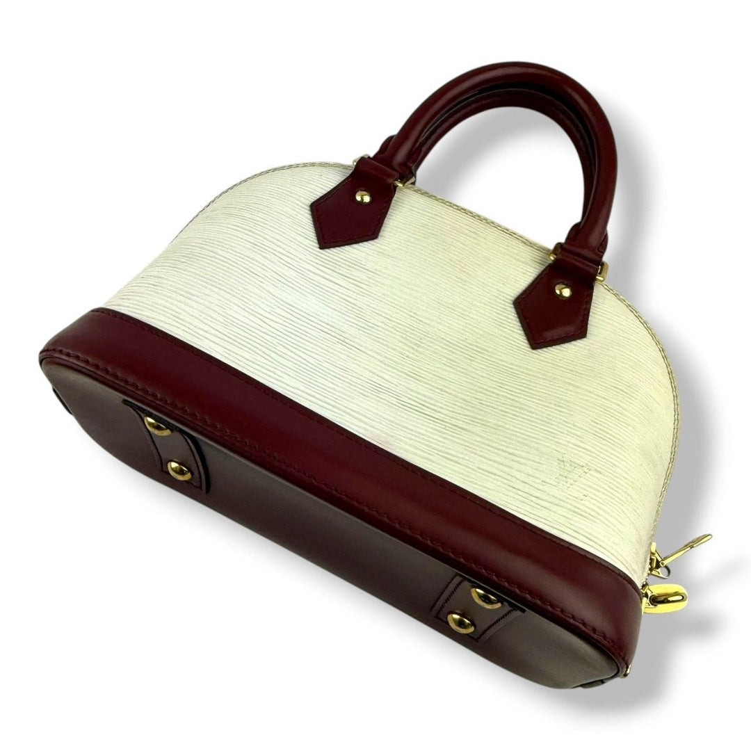 Louis Vuitton Alma BB Epi Leather Cream/Burgundy Handbag - Lux Central