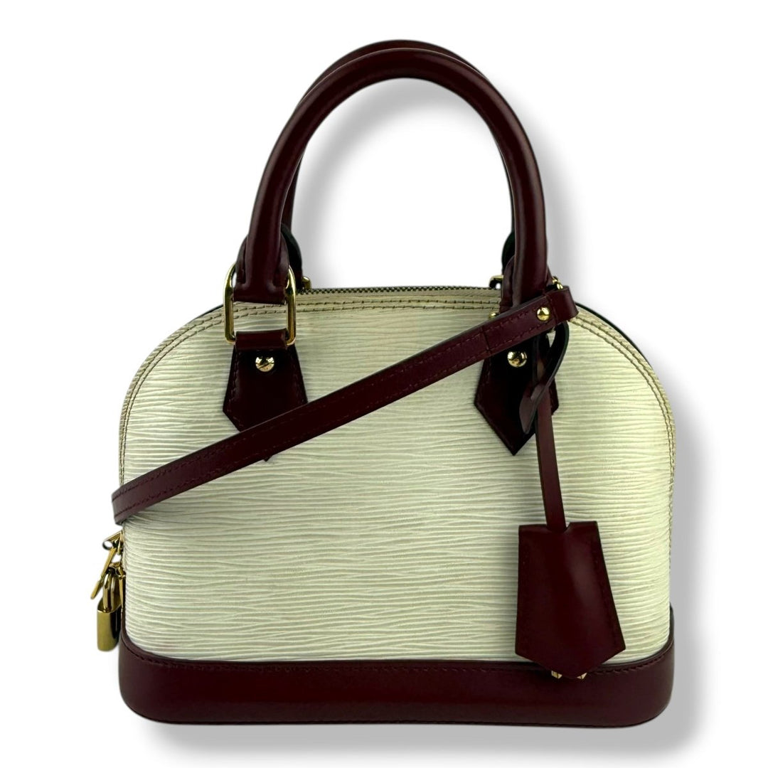 Louis Vuitton Alma BB Epi Leather White/Burgundy Handbag - Lux Central