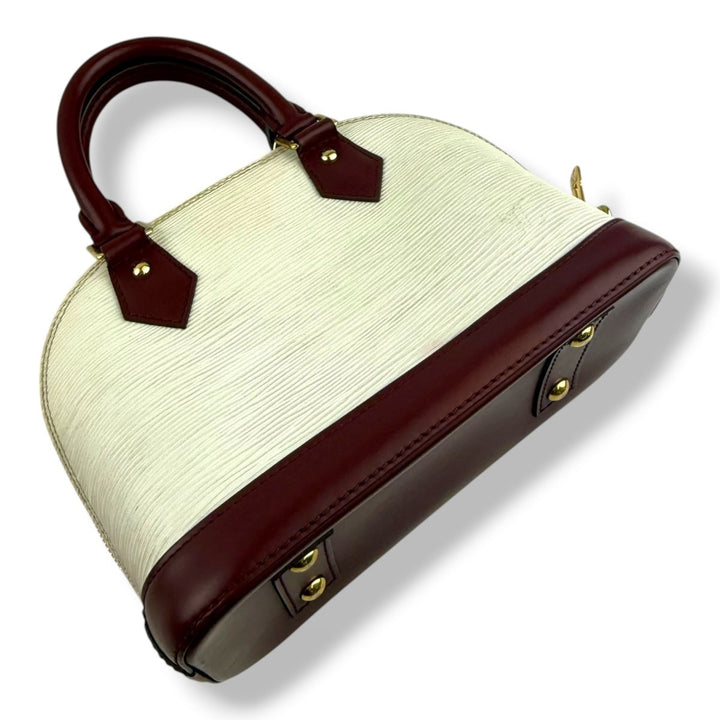 Louis Vuitton Alma BB Epi Leather White/Burgundy Handbag - Lux Central