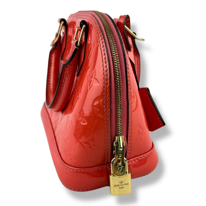Louis Vuitton Alma BB Peach Vernis Patent Leather Monogram Handbag - Lux Central