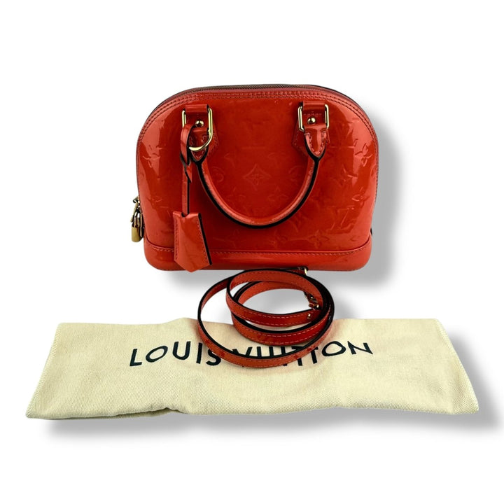 Louis Vuitton Alma BB Peach Vernis Patent Leather Monogram Handbag - Lux Central