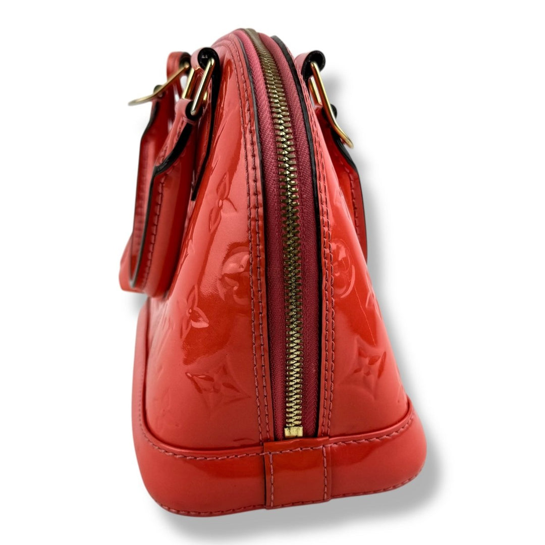 Louis Vuitton Alma BB Peach Vernis Patent Leather Monogram Handbag - Lux Central