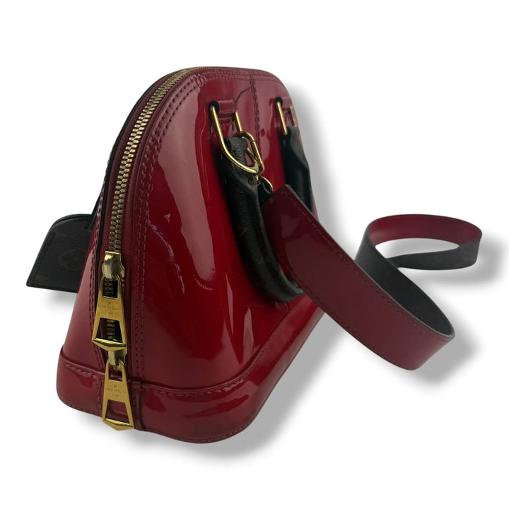 Louis Vuitton Alma BB Red Vernis Patent Leather Monogram Handbag - Lux Central