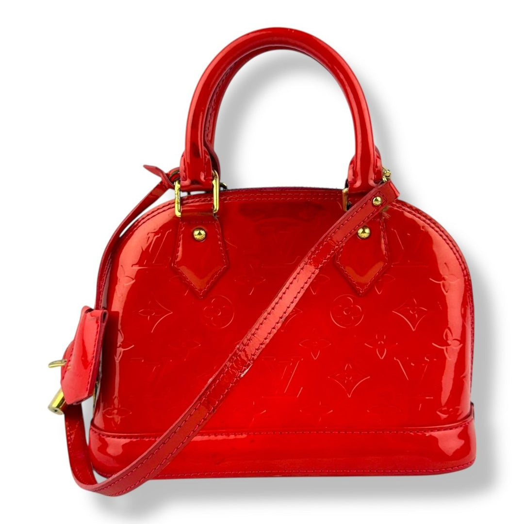 Louis Vuitton Alma BB Red Vernis Patent Leather Monogram Handbag - Lux Central