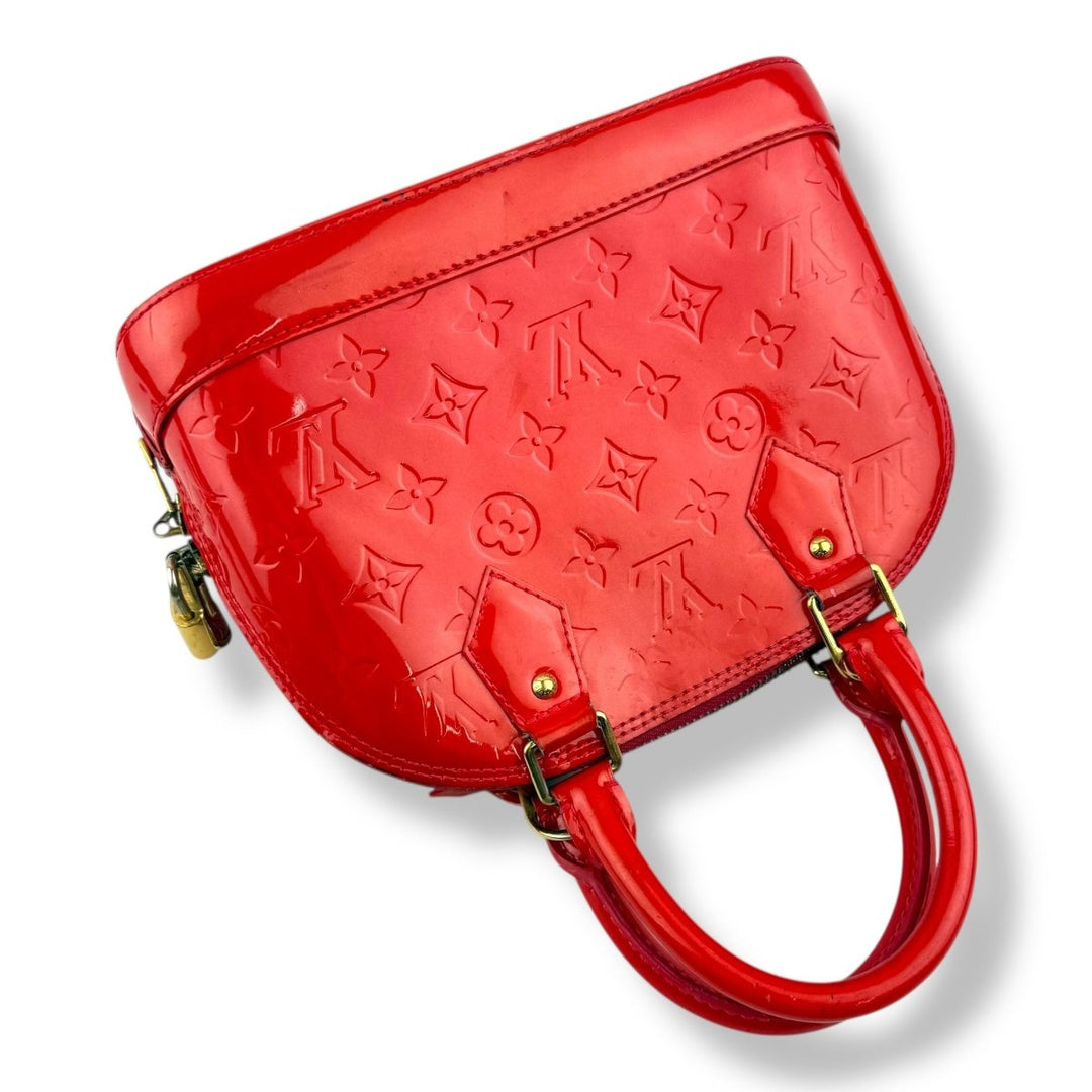 Louis Vuitton Alma BB Red Vernis Patent Leather Monogram Handbag - Lux Central