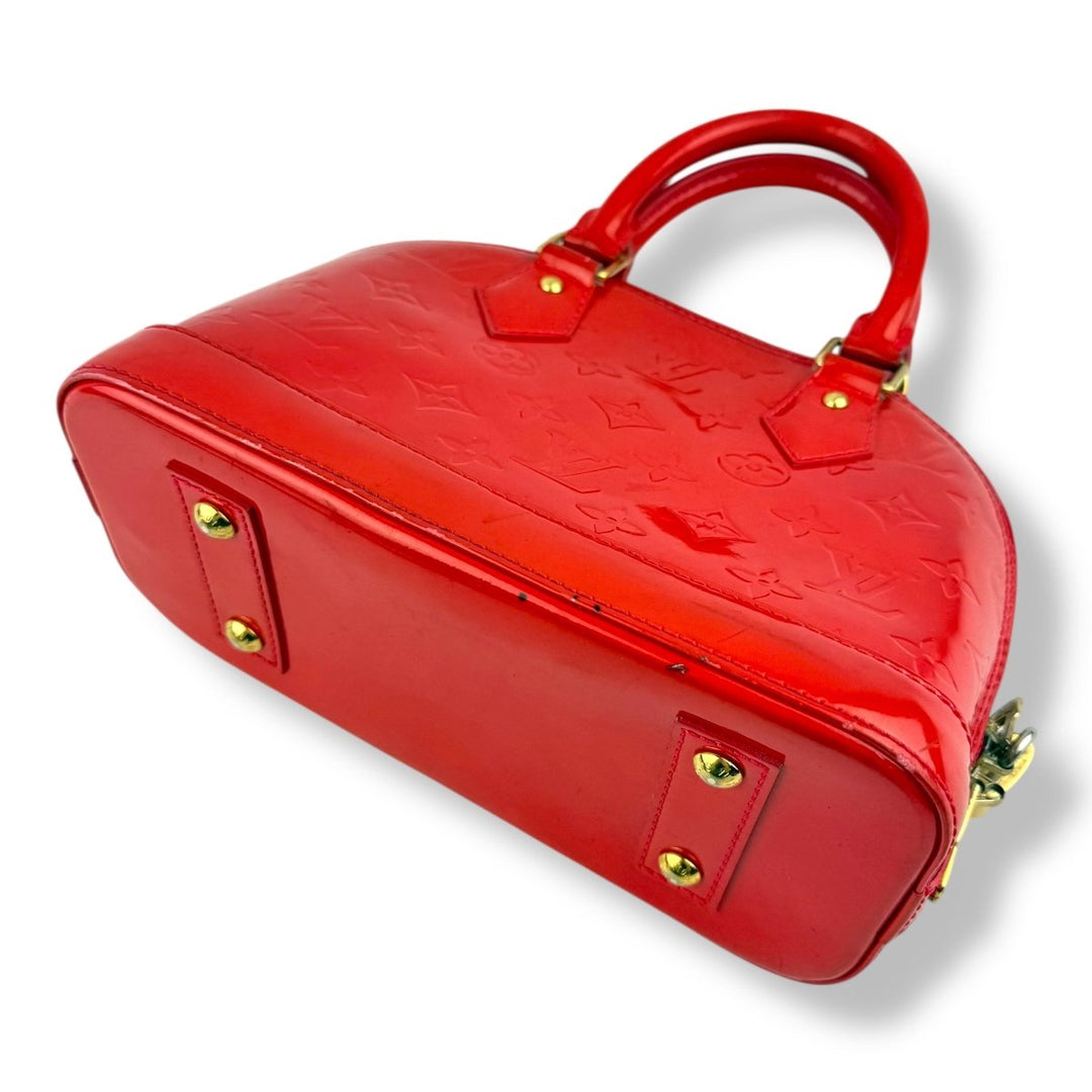 Louis Vuitton Alma BB Red Vernis Patent Leather Monogram Handbag - Lux Central