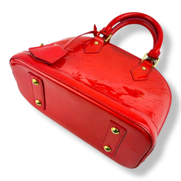 Louis Vuitton Alma BB Red Vernis Patent Leather Monogram Handbag - Lux Central