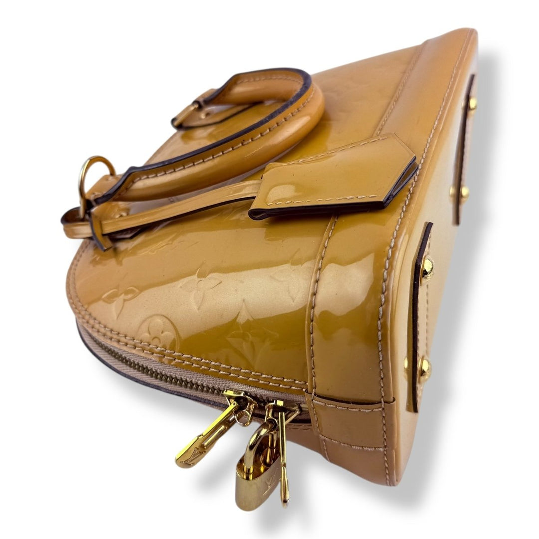 Louis Vuitton Alma BB Tan Vernis Patent Leather Monogram Handbag - Lux Central
