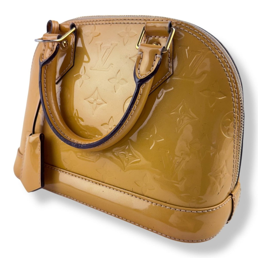 Louis Vuitton Alma BB Tan Vernis Patent Leather Monogram Handbag - Lux Central