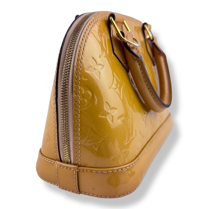 Louis Vuitton Alma BB Tan Vernis Patent Leather Monogram Handbag - Lux Central