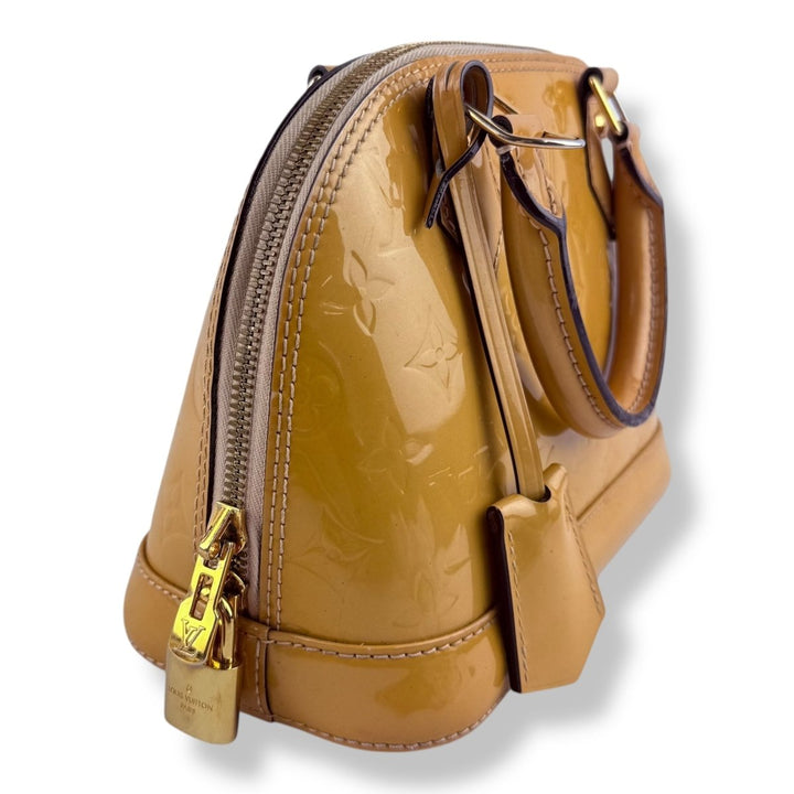 Louis Vuitton Alma BB Tan Vernis Patent Leather Monogram Handbag - Lux Central