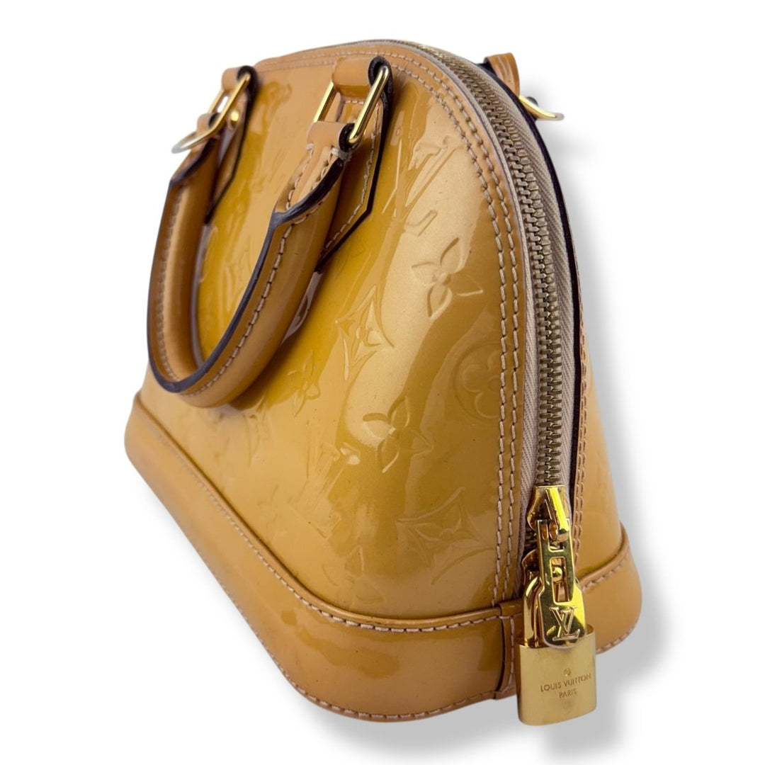 Louis Vuitton Alma BB Tan Vernis Patent Leather Monogram Handbag - Lux Central