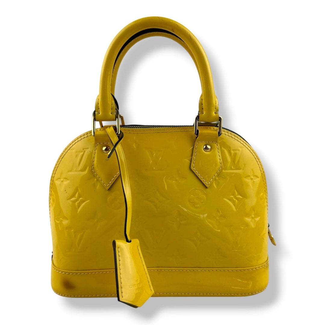 Louis Vuitton Alma BB Yellow Vernis Patent Leather Monogram Handbag - Lux Central