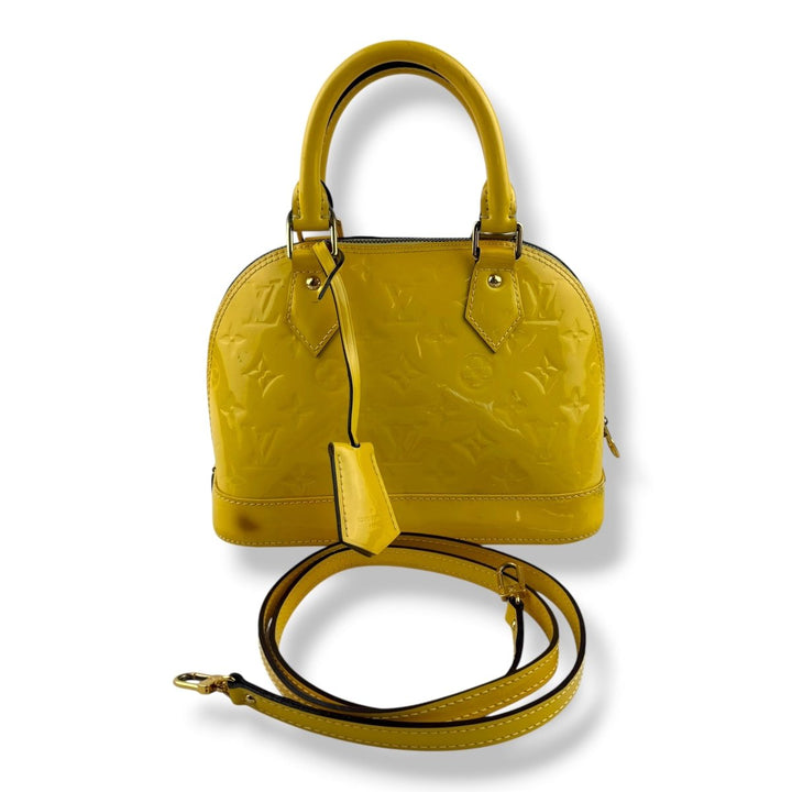 Louis Vuitton Alma BB Yellow Vernis Patent Leather Monogram Handbag - Lux Central