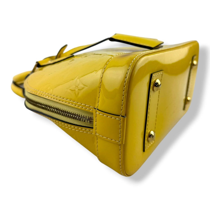 Louis Vuitton Alma BB Yellow Vernis Patent Leather Monogram Handbag - Lux Central