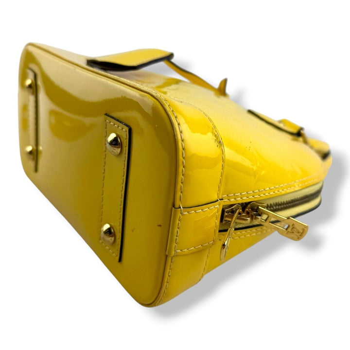Louis Vuitton Alma BB Yellow Vernis Patent Leather Monogram Handbag - Lux Central