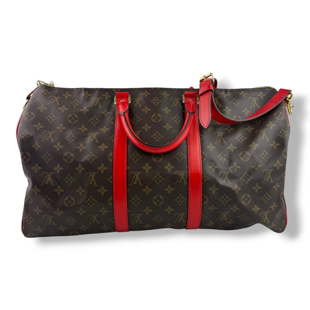 Louis Vuitton Bandouliere Brown Monogram / Red 50 Keepall Duffle Bag - Lux Central