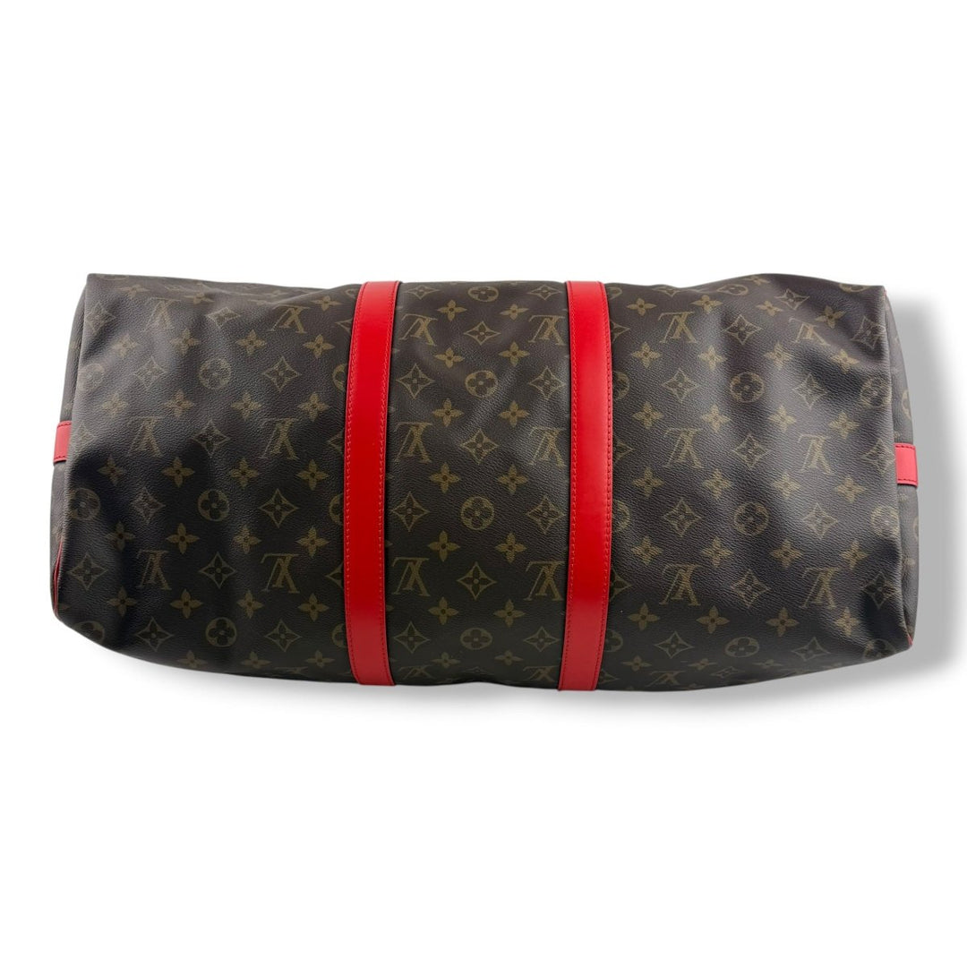 Louis Vuitton Bandouliere Brown Monogram / Red 50 Keepall Duffle Bag - Lux Central
