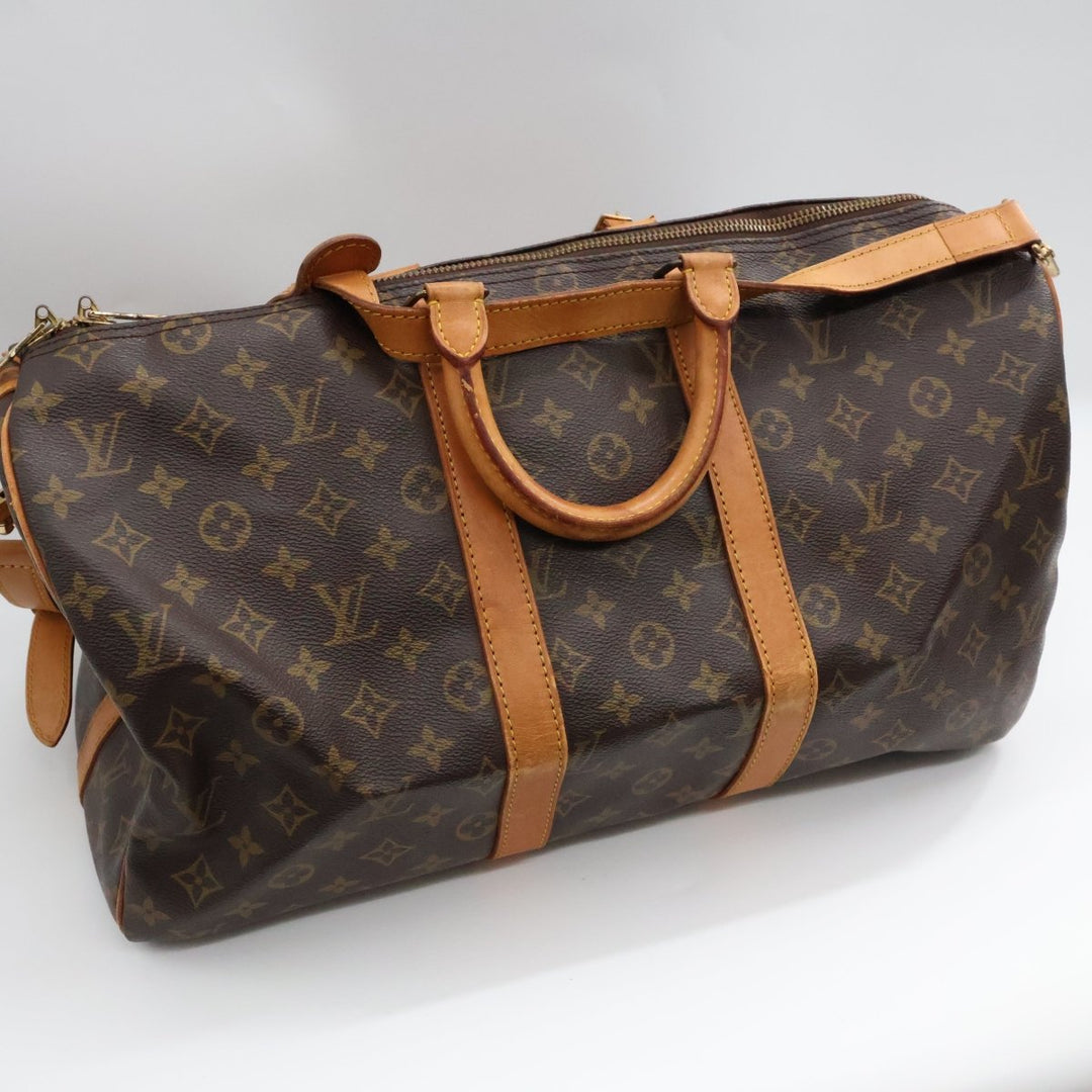 Louis Vuitton Bandouliere Vintage Brown Monogram 45 Keepall Duffle Bag - Lux Central