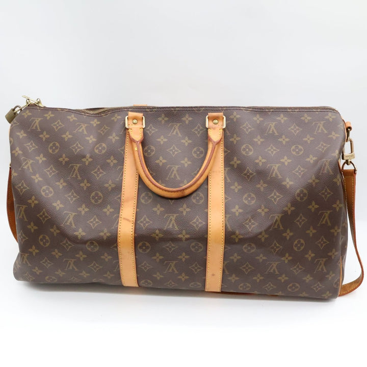 Louis Vuitton Bandouliere Vintage Brown Monogram 55 Keepall Duffle Bag - Lux Central