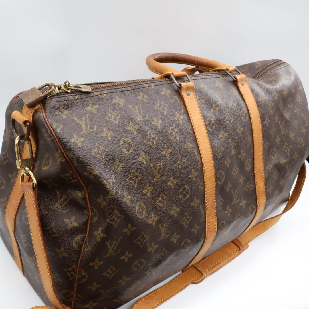 Louis Vuitton Bandouliere Vintage Brown Monogram 55 Keepall Duffle Bag - Lux Central