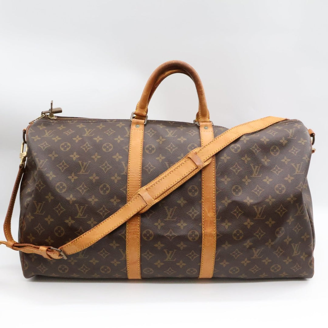 Louis Vuitton Bandouliere Vintage Brown Monogram 55 Keepall Duffle Bag - Lux Central