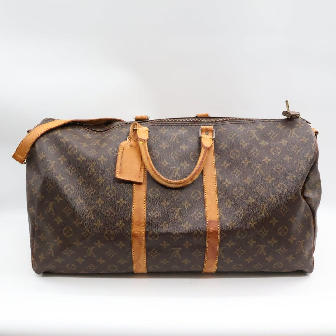 Louis Vuitton Bandouliere Vintage Brown Monogram 55 Keepall Duffle Bag - Lux Central