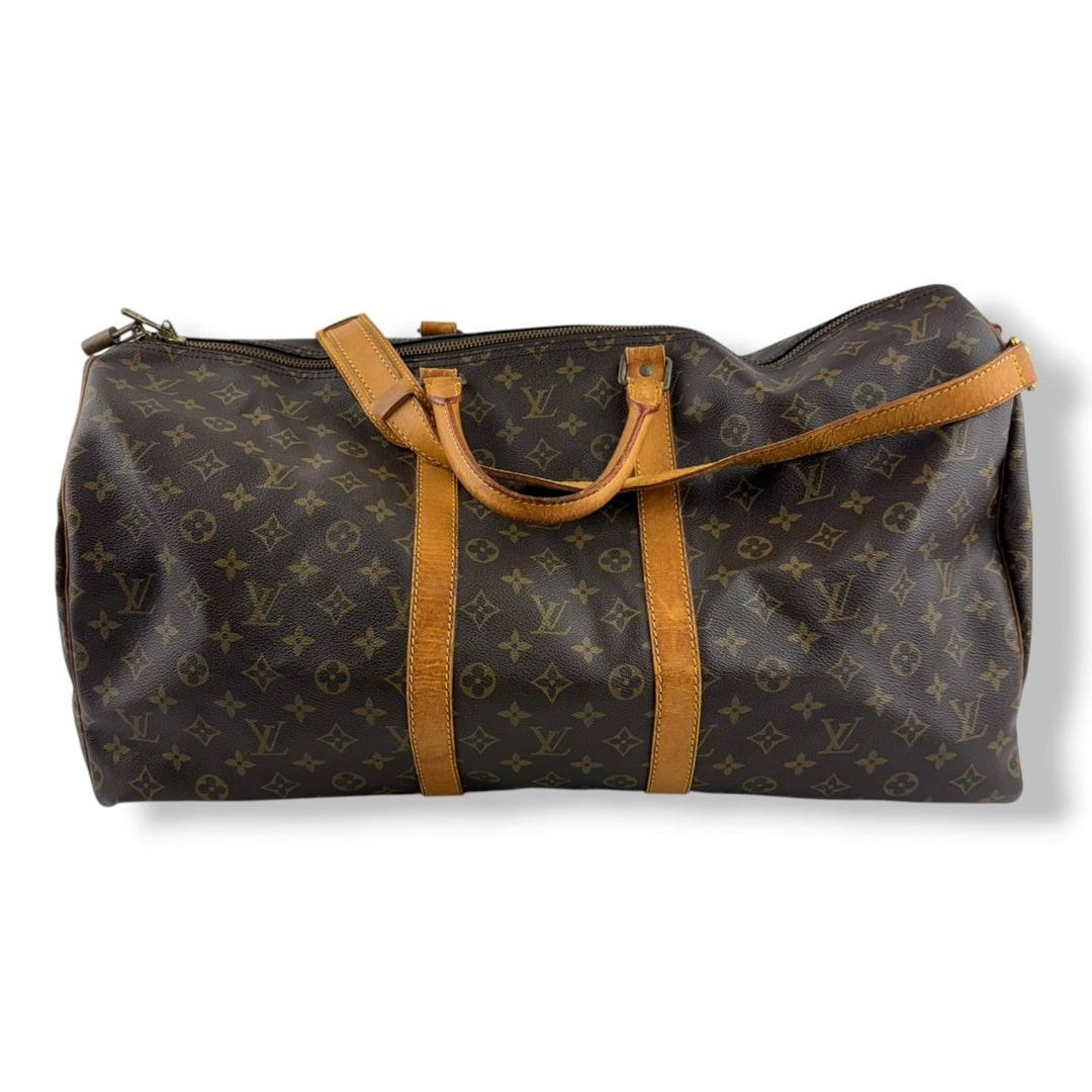 Louis Vuitton Bandouliere Vintage Brown Monogram 55 Keepall Duffle Bag - Lux Central