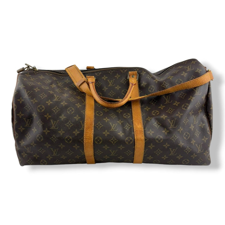 Louis Vuitton Bandouliere Vintage Brown Monogram 55 Keepall Duffle Bag - Lux Central