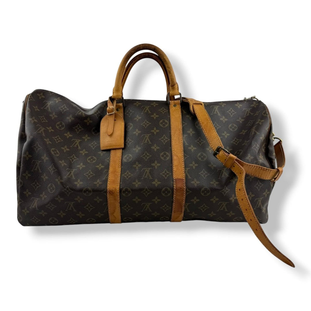Louis Vuitton Bandouliere Vintage Brown Monogram 55 Keepall Duffle Bag - Lux Central
