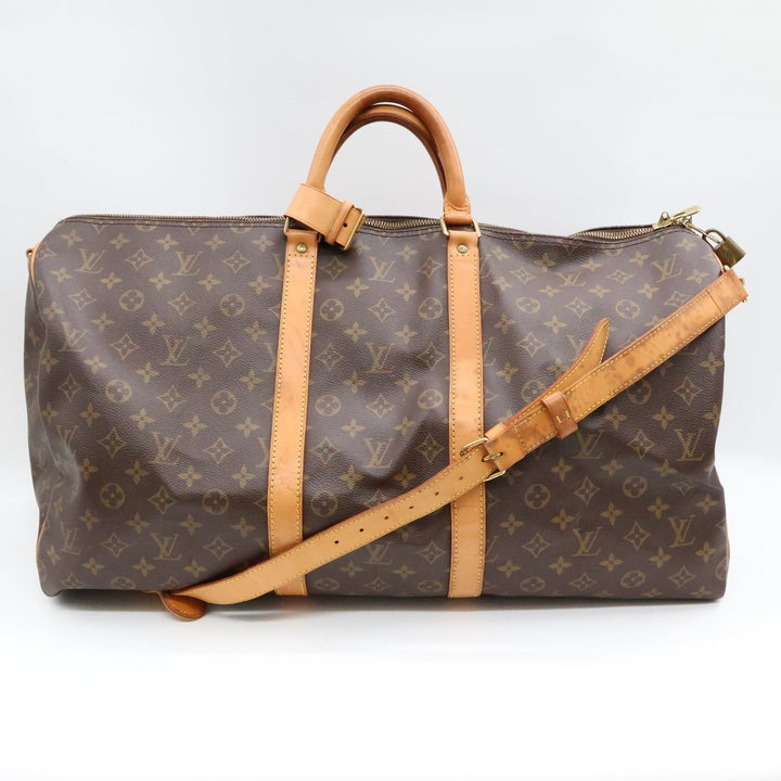 Louis Vuitton Bandouliere Vintage Brown Monogram 55 Keepall Duffle Bag - Lux Central