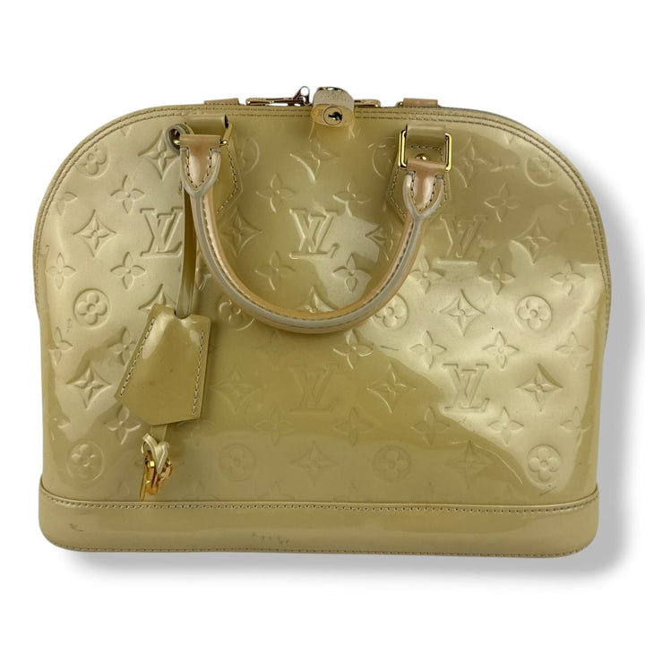 Louis Vuitton Beige Patent Leather Vernis Monogram Alma PM Handbag - Lux Central