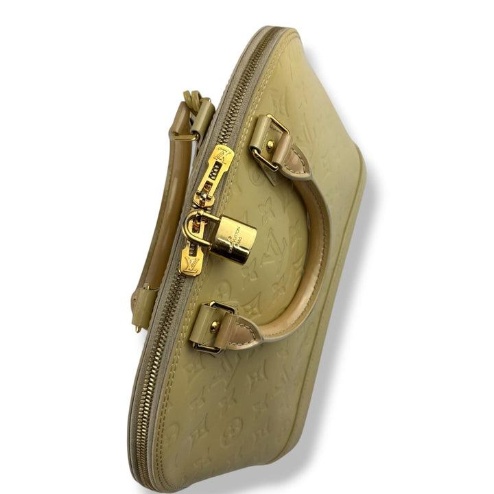 Louis Vuitton Beige Patent Leather Vernis Monogram Alma PM Handbag - Lux Central