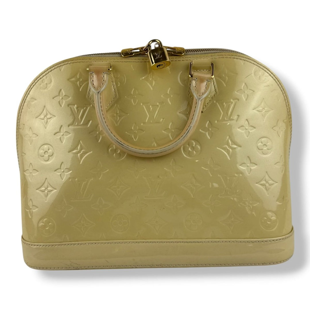 Louis Vuitton Beige Patent Leather Vernis Monogram Alma PM Handbag - Lux Central