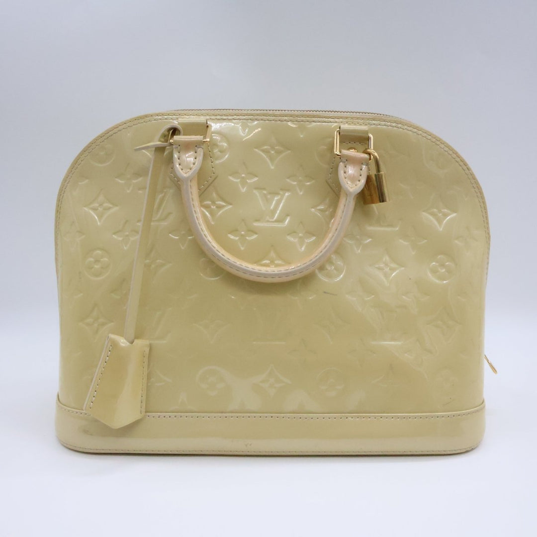 Louis Vuitton Beige Patent Leather Vernis Monogram Alma PM Handbag - Lux Central