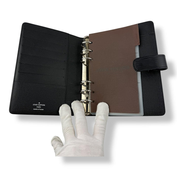 Louis Vuitton Black Epi Leather MM Ring Agenda Wallet - Lux Central