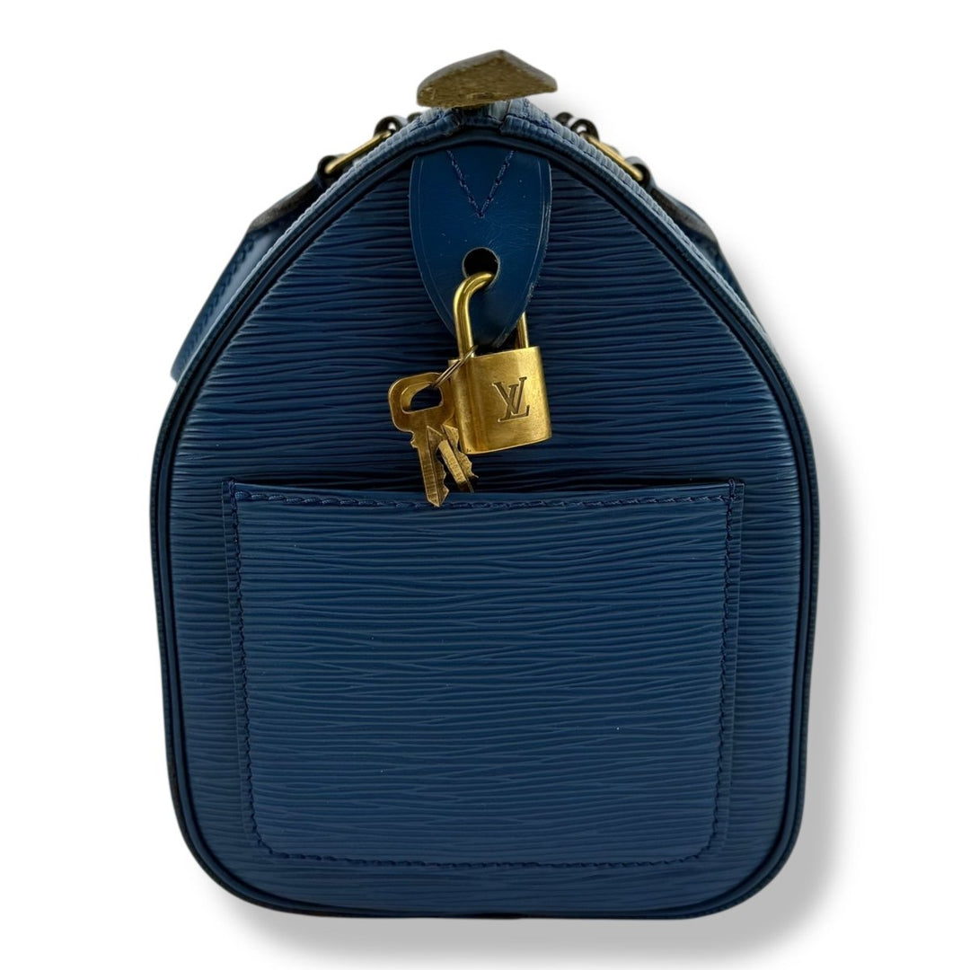 Louis Vuitton Blue Epi Leather Speedy 28 Handbag - Lux Central